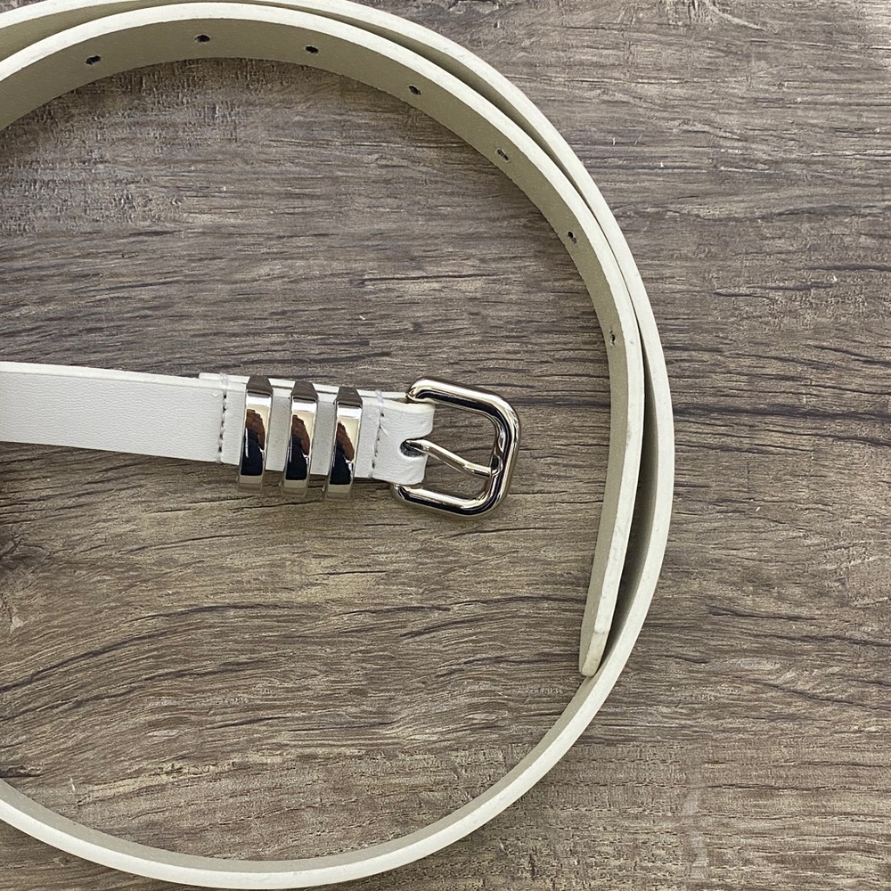 White Leather Belt with Silver Buckle